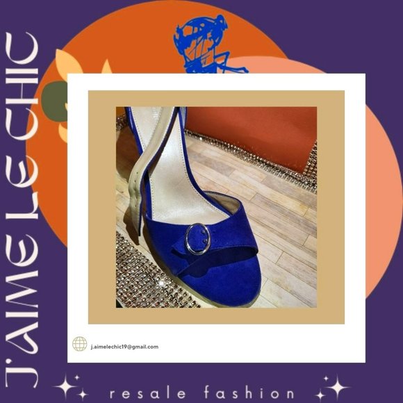 Audrey Brooke Suede Blue Kitten Heels Sandals with Ankle Straps -Never Worn - Picture 1 of 4